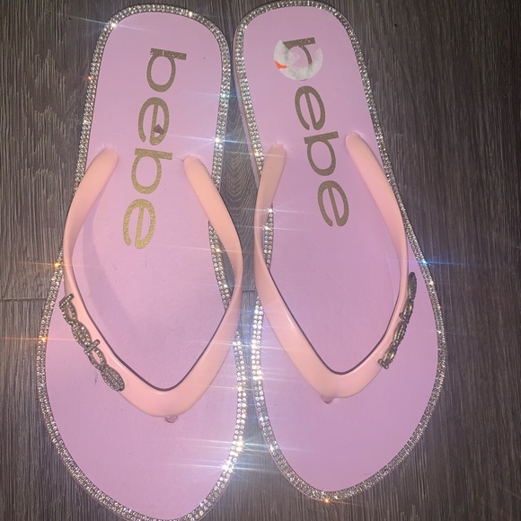 Bebe Pink Flip Flops with Rhinestone Trim - Picture 1 of 5